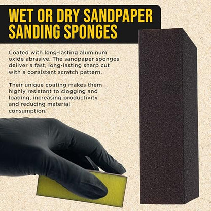 Dura-Gold 4-Sided Hand Sanding Block Sponge Variety Pack, Box of 18, Grits 36, 60, 80, 100, 120, 150, 180, 220, 320-3.9" x 2.75" x 1" Wet or Dry Flexible Sandpaper Pads Sand Wood Drywall Metal Paint - style: 18 Variety Pack