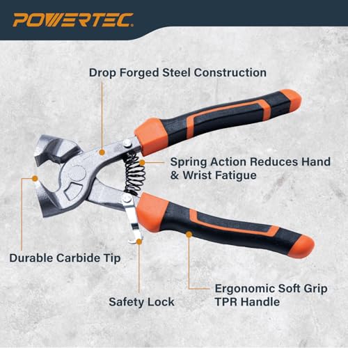POWERTEC 8 inch Tile Nippers with Ergonomic Grip, for Trimming Tile and Mosaics to Desired Shape on Glass, Ceramic and Porcelain Tile up to 3/8" Thick, 1 Pack (71900) - style: 8 inch Tile Nippers