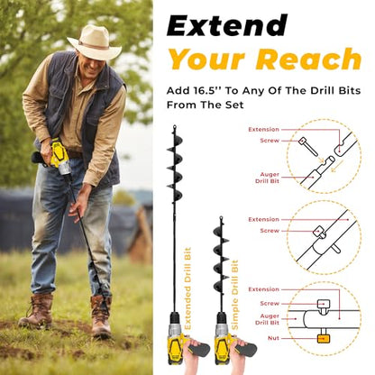 Auger Drill Bit for Planting 2x32'' - with Extension -3/8'' Hex Drive Drill - size: 2" x 32" (With Extension)