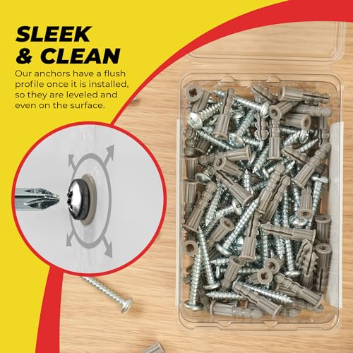 Qualihome Drywall Anchors and Screws Kit – 50 Anchors & 50 Screws for Drywall, Plastic Wall Anchors for Picture Frames, Shelves, Mirrors, Ribbed Design (6-8 x 7/8") - size: 6-8 x 7/8" [50 Pack]