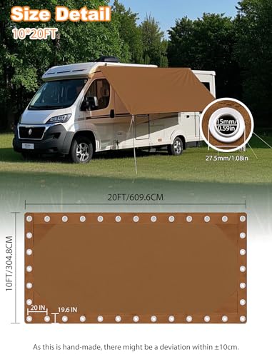 Canvas Tarp 10x20ft 22Mil Water-Resistant Tarps with Aluminum Grommets, 14OZ UV-Resistant Tarpaulin,Heavy-Duty Multi-Use Cloth Covers for Wood/Car/Roof/Boat/Camp/Canopy - color: Brass, size: 10'*20'