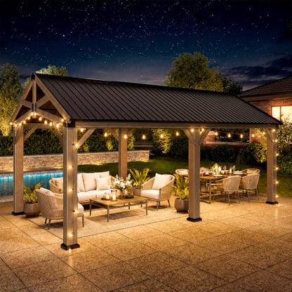 Aoxun 12' x 24' Wood Gazebo with Galvanized Steel Gable Roof, Gray - color: Taupe Gray, size: 12' x 24'