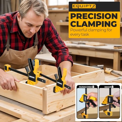 EQUIPTZ 6 inch Bar Clamps for Woodworking – 4 Pack Quick Grip Clamps Set with 150 lbs Force – Wood Clamps for Gluing, Carpentry, DIY, and Metalworking (6 inch Size, 4 Pack) - style: 6 inch Size, 4 Pack