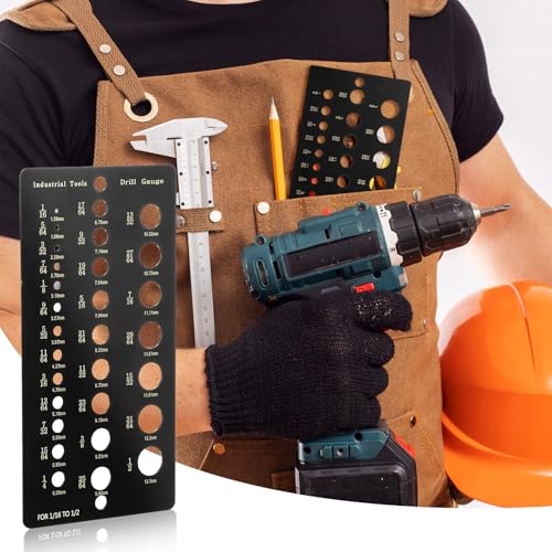 Drill Bit Gauge Drill Bit Size Guide Stainless Steel Gauges for 1/16 Inch to 1/2 Inch Size Bits, 29 Holes Metal Gauge Tool Bolt and Wire Diameter Index Accurate Measurement Equivalents