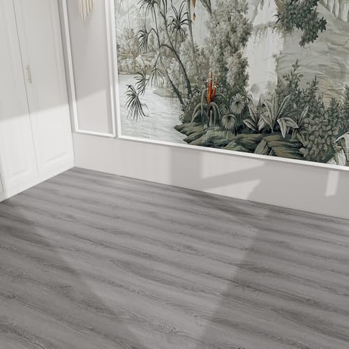 Wood Grain Peel and Stick Floor Tiles, 11.8" x 118", Soft Gray Oak - color: Ashline Rustic, size: 118"*11.8"