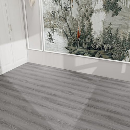 Wood Grain Peel and Stick Floor Tiles, 11.8" x 118", Soft Gray Oak - color: Ashline Rustic, size: 118"*11.8"