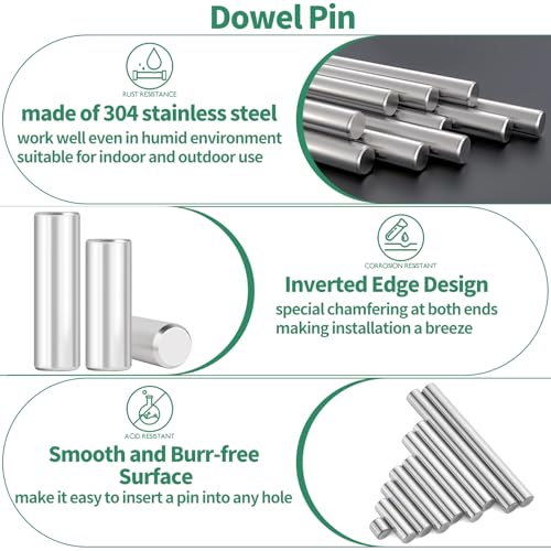 370Pcs 304 Stainless Steel Dowel Pins and Compression Springs Assortment Kit, M2 M3 M4 M5 Shelf Support Peg Pin Rod Fasten Elements