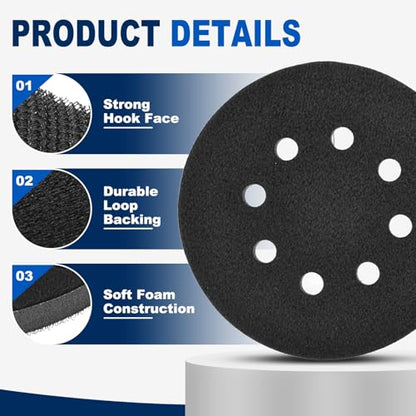 4Pcs 5 Inch Interface Pads, 8 Hole Foam Sanding Pads