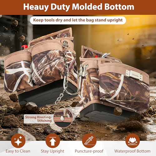 Chyaidach Camo 7 Piece Tool Belts for Men with Suspenders & Hard Bottom Pouches & Air Channel Support, Construction Tool Belt Framing Combo Heavy Duty Tool Rig for Carpenter Electrician Framer Roofing