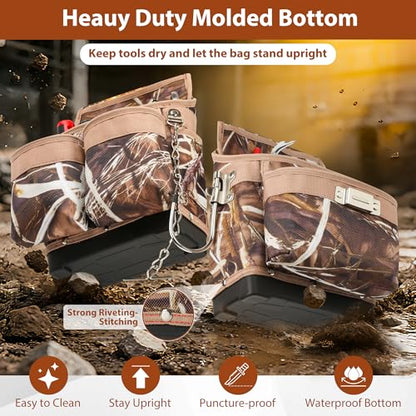 Chyaidach Camo 7 Piece Tool Belts for Men with Suspenders & Hard Bottom Pouches & Air Channel Support, Construction Tool Belt Framing Combo Heavy Duty Tool Rig for Carpenter Electrician Framer Roofing