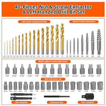 56Pcs Spiral Screw Extractor Set, Left Hand Drill Bit Set Easy Out - size: 56pcs