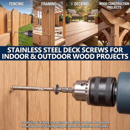 #10x3inch Stainless Steel Deck Screws 50 PCS Wood Screws with T25 Star Bit - size: #10*3"-50pcs