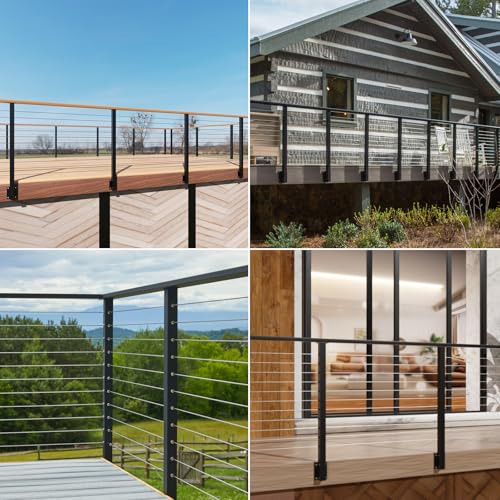 3 Pack Side Mount Level Drilled Cable Railing Post 36"x2"x2"(Post Body 44"), Fixed Top Line Post with 11 Holes, Fascia Mount Stainless Steel Cable Deck Rail Post, Black Wood Concrete Deck Post - style: 3x Level Post