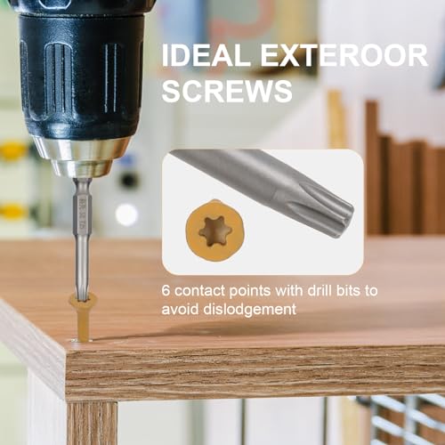 Wood Screws #8 x 1-1/2’’, T25 Star Torx Drive Flat Head Deck Screws, Tan, 165Pcs (1lb) - color: Tan, size: 8X1-1/2’’