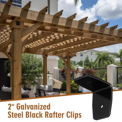 MorningRo 2 Pcs Black Pergola Hardware Rafter Clips Galvanized Steel Rafter Brackets Hurricane Clips Brackets Ties with Screws for Lumber Pergola, Timber Beam, Ceiling Joist (2 Inch)