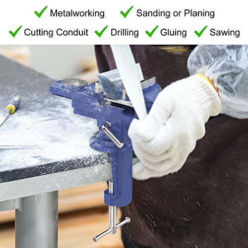 Housolution Universal Table Vise 3 Inch, 360°Swivel Base Bench Clamp - color: Blue