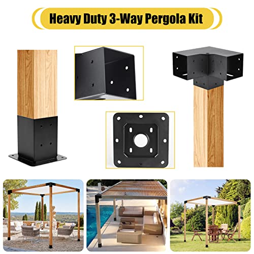4 Pcs 4"x4" Pergola Brackets(Actual:3.6"x3.6") with 4 Pcs Post Base - size: 3-Way 4x4 Inch with Base - 4 Pcs