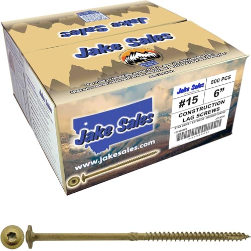 Jake Sales #15 x 6 Construction Lag Screw - Torx/Star Drive Heavy Duty Structural Lag Screw - ACQ Compatible - Modified Truss Washer Head. 1 x Full Box - 500 Screws - color: BRONZE, size: 15x6"