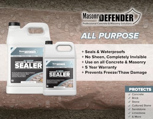 MasonryDefender All Purpose Brick Stone & Concrete Sealer - Transparent Penetrating Waterproof Coating for Outdoor Masonry Surfaces - 1 Gallon - size: 1 Gallon