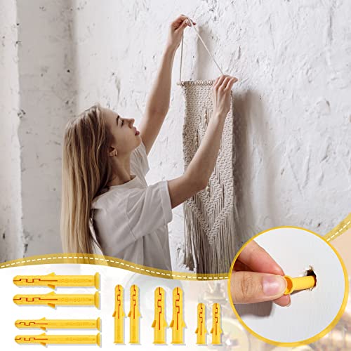 Sasylvia 200 Pcs Plastic Wall Anchors Drywall Kit, 5 Sizes Yellow Anchors