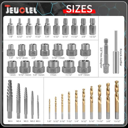 40PCS Bolt & Screw Extractor Set, Left Hand Cobalt Drill Bit Kit