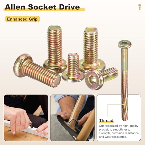 METALLIXITY Furniture Crib Screw Replacement Set M6-1x40/50/60/70/80 50Pcs - color: Yellow, size: M6-1x40/50/60/70/80mm