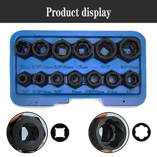 14PCS Twist Lug Nut Socket Set, 3/8" Drive Bolt Nut Extractor Tool - color: 14pcs Lug Nut Extractor 3/8 Inch Drive