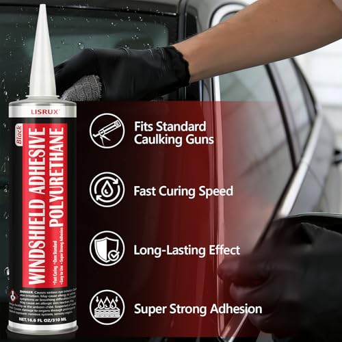 [2 Pack] Polyurethane Windshield Adhesive, Windshield Sealant Black - High Bond Strength, Quick Curing & Weather Resistant Automotive Glass Glue for Vertical & Overhead Application, 310ml - size: 2P
