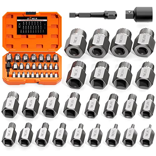 XEWEA 27PCS Upgrade Screw Extractor Set, 3/8" Drive Easy Out Kit - color: 27pcs