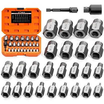 XEWEA 27PCS Upgrade Screw Extractor Set, 3/8" Drive Easy Out Kit - color: 27pcs