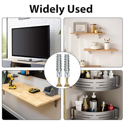 Concrete Wall Anchors and Screws Kit 50 Sets, 8mm Heavy Duty Masonry Anchors for Brick & Stone, Metal Expansion Wall Plugs Mounting Hardware for Shelf Installation