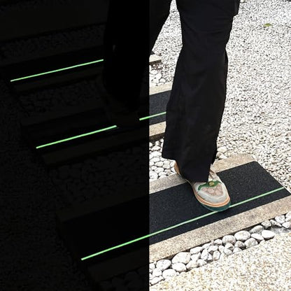 COSIMIXO 30" X 6"(10-Pack) Anti Slip Traction Treads with Glow in The Dark Stripe,Best Grip Tape Non Skid, Outdoor Anti-Skid Tape, High Traction Friction Abrasive Adhesive for Stairs Step - size: 30''x6''-10-pack