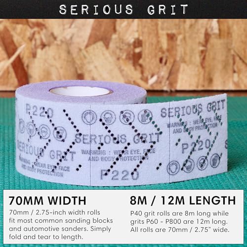 Serious Grit - P220 Grit Ceramic Hook & Loop Sandpaper Roll - 70mm x 12m - size: 220 Grit
