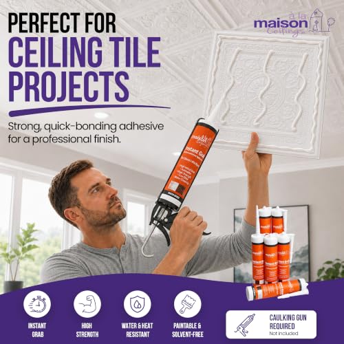À LA MAISON CEILINGS Instant Grab White Adhesive - Ceiling Tile Wall Panel & Crown Molding Adhesive - High-Strength Water-Resistant Glue for Indoor/Outdoor Use - Easy-Apply Quick-Bond Formula (6-Pack) - size: Pack of 6