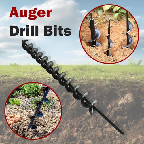 findmall Auger Drill Bit - 24 Inch Earth Auger Bit, 8mm Non-Slip Hex Shank, Yard Gardening Planting Corm, Post or Umbrella Hole Digger - size: 24 x 1.75 in