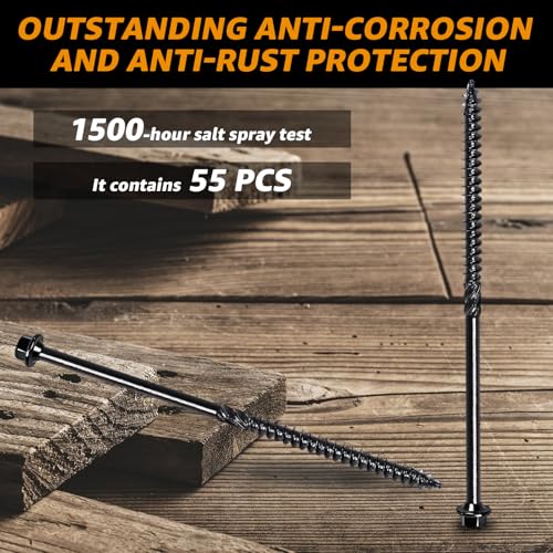#14 x 6 Wood Structural Screws Rust Resistant Hex Head Timber Screws-55Pack - size: 14*6