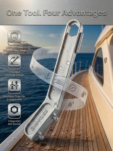 Marine-Grade 316 Stainless Steel Deck Fill Key, Boat Gas Cap Key Set with Extra-Reach Anti-Slip Handle and Built-in M8 Nut Driver, Fits 1-1/4 & 1-1/2 in. Deck Fill/Filler Caps - color: Silver
