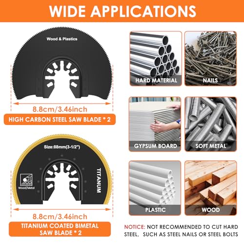 4Pcs Oscillating Saw Blades,Semi Circle Oscillating Saw Blade,3-1/2inch Flush Cut Saw Blades,High Carbon Steel Multitool Blades with Gasket Adapter for Wood Soft Metal Plastic Cutting (Style2)