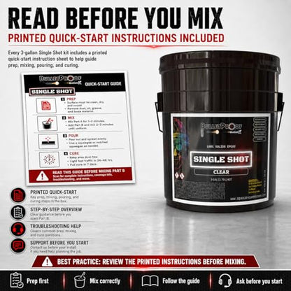 Bulletproof Resins: Single Shot |100% Solids Epoxy Resin Kit (3 Gallons) Solvent-Less, Two Component Gloss Coat Finish- Low VOC! Industrial Use, Garages, Floors & More!(Metallic Silver) - color: METALLIC SILVER - 3 GAL