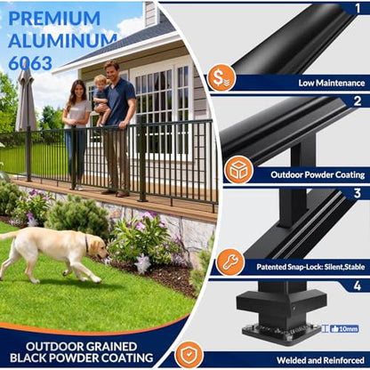 Egadis 2.56in x 2.56in x 45in Aluminum Railing Post with Screws, Black - color: The 45in Post - 1 Pack