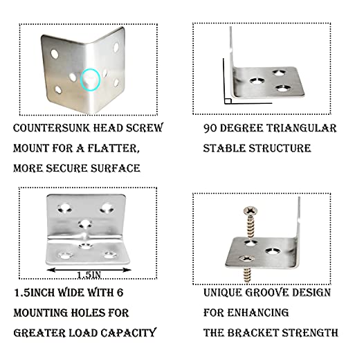 80Pcs 1.2”x1.2”Stainless Steel Corner Bracket 1.5”Wide Small Angle Bracket - size: 80PCS, style: Silver