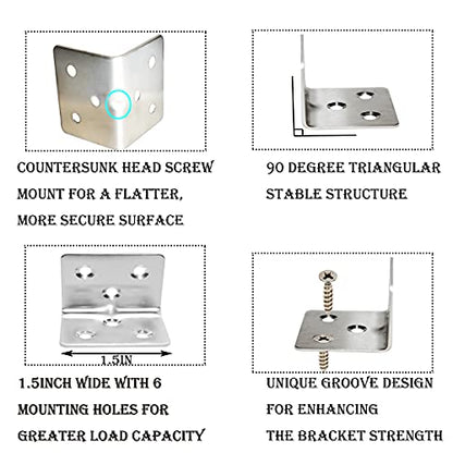 80Pcs 1.2”x1.2”Stainless Steel Corner Bracket 1.5”Wide Small Angle Bracket - size: 80PCS, style: Silver
