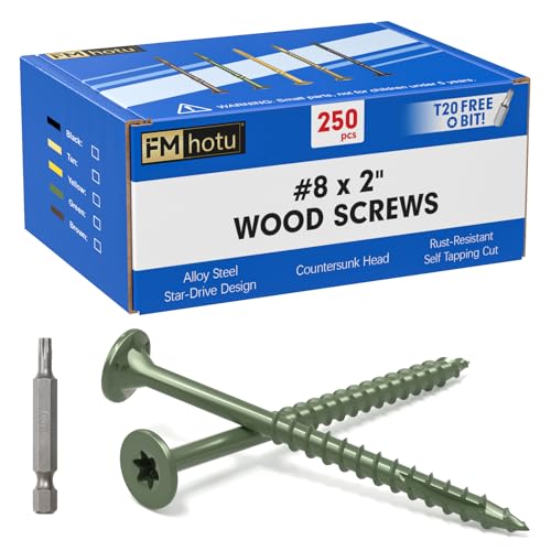#8 x 2” Deck Screws, 250Pcs Star Drive Wood Screws - color: Green, size: 2 Inch