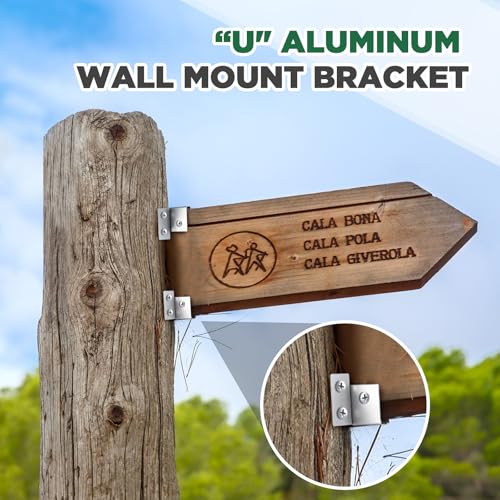 Hicarer 2 Pack U Sign Mounting Brackets for 1/4" Material, Aluminum, Silver - color: Silver