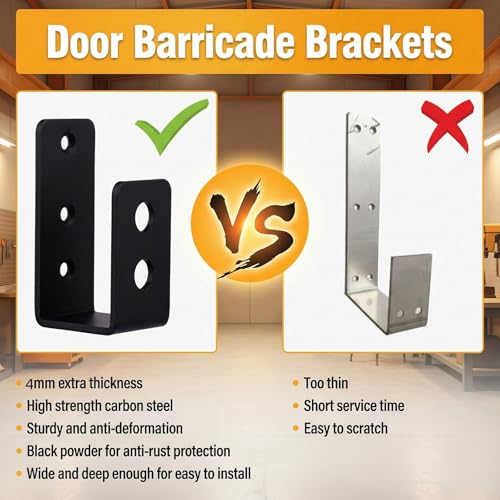 2x4 Door Barricade Brackets, 2 PcsDoor Hardware Brackets Fits 2x4 Bars, Door Security Barricade Bracketsset, for Home Barn Shed Garage Gate Bar Security Holder Doors Reinforcement,with Screws (2)