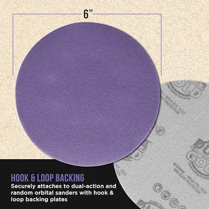 Dura-Gold Premium 220 Grit 6" Purple Film Ceramic Sanding Discs, Box of 50 - style: 220 Grit