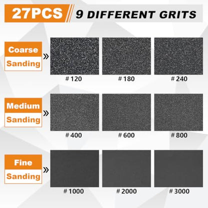 27 PCS 3x4 Inch Sanding Sponge, 800 Grit Sandpaper Pads Sanding Blocks Set - color: 800 Grit