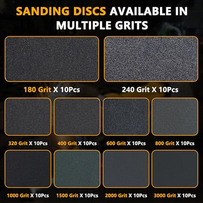 100 Pcs 5 inch Sanding Discs Wet Dry Sandpaper Hook & Loop 8 Holes,180 240 320 400 600 800 1000 1500 2000 3000 Grit Assortment Silicon Carbide Sandpaper for Automotive Wood Metal Glass Polishing