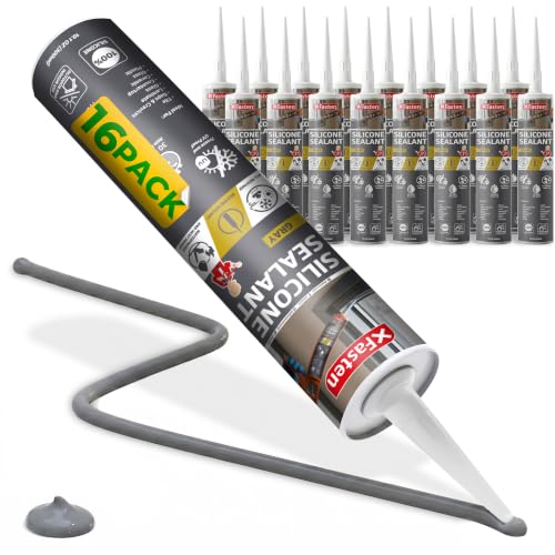 XFasten Gray Silicone Caulk Bulk 10.1 oz 16-Pack Gray Caulking Waterproof - color: Gray