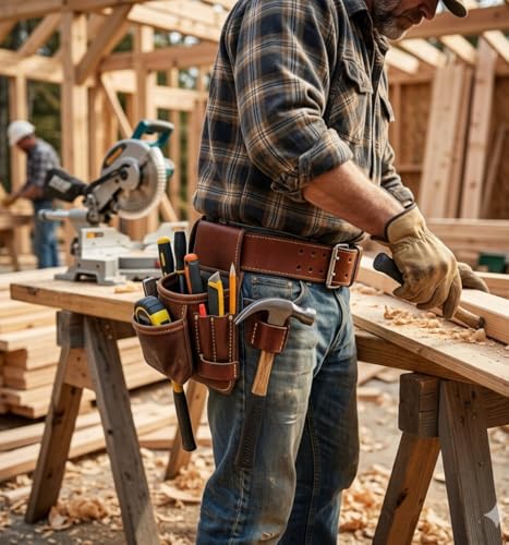 2.75-Inch Full Grain Leather Tool Belt for Work Professionals - size: 35"-45"